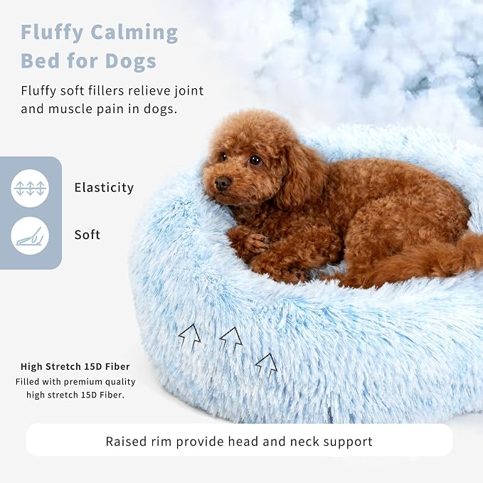 Calming Donut Dogs Beds for Small Dogs Washable, 19inch Fluffy Round Puppy Bed - Image 3