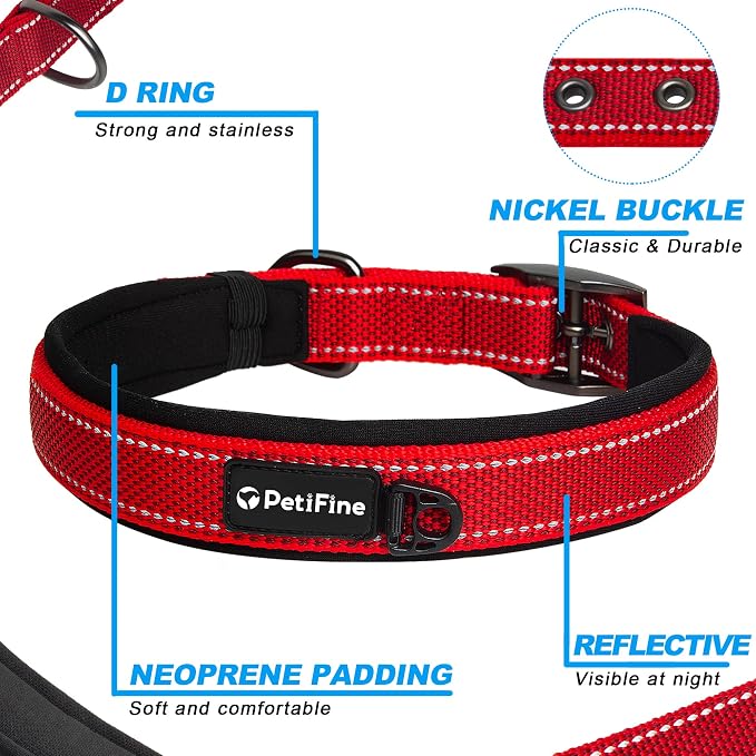 PetiFine Dog Collar for Large Dogs, Neoprene Padded and Adjustable, Reflective - Image 3
