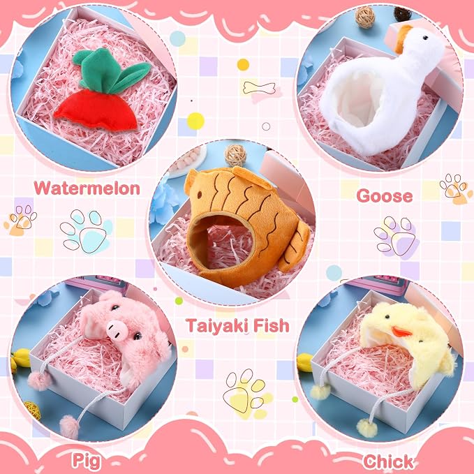 Weewooday 5 Pcs Cat Adorable Costume Pig Chick Goose Watermelon Taiyaki Fish - Image 3
