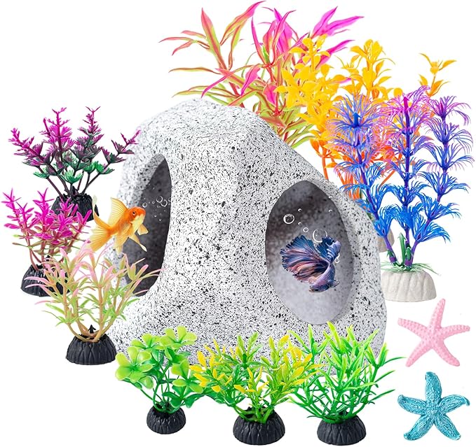 COMSUN 12 PCS Aquarium Decoration Cave Set, Ceramic Fish Tank Hideaway Rock by COMSUN