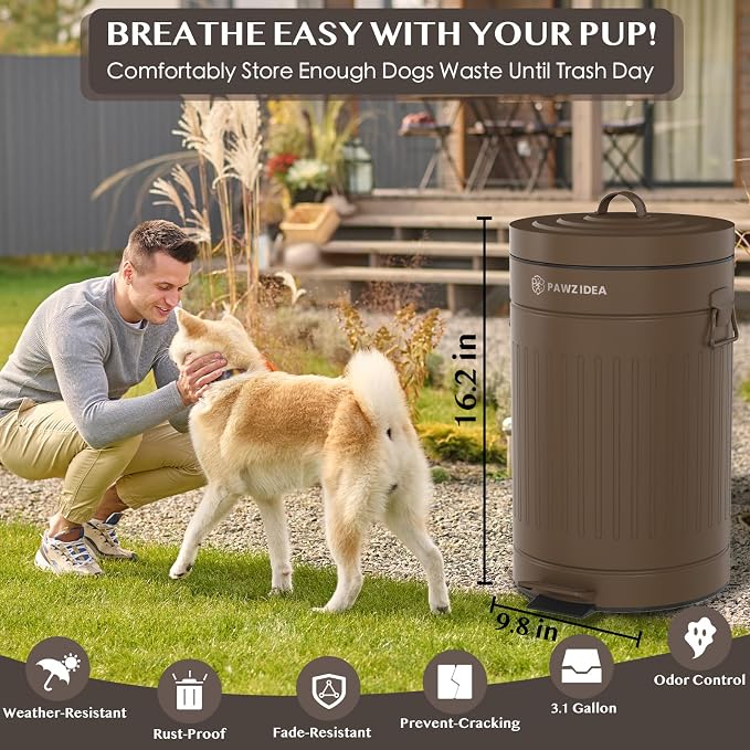 PAWZIDEA Dog Poop Trash Can Outside Odor Control, 3.1Gallon Pet Waste Trash Can - Image 6