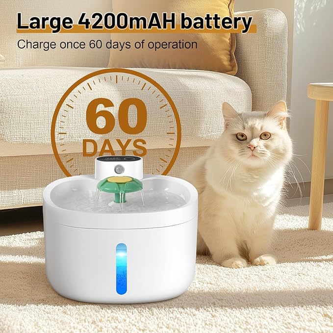 Wireless Cat Water Fountain, 42000mAH Battery Operated Cordless Cat Fountain - Image 4