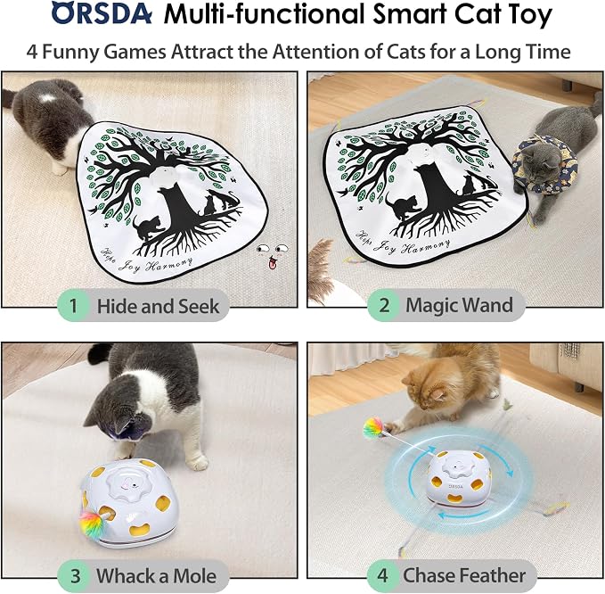 ORSDA Cat Toys for Indoor Cats 4 in 1 Interactive Automatic Cat Toys for Bored - Image 2