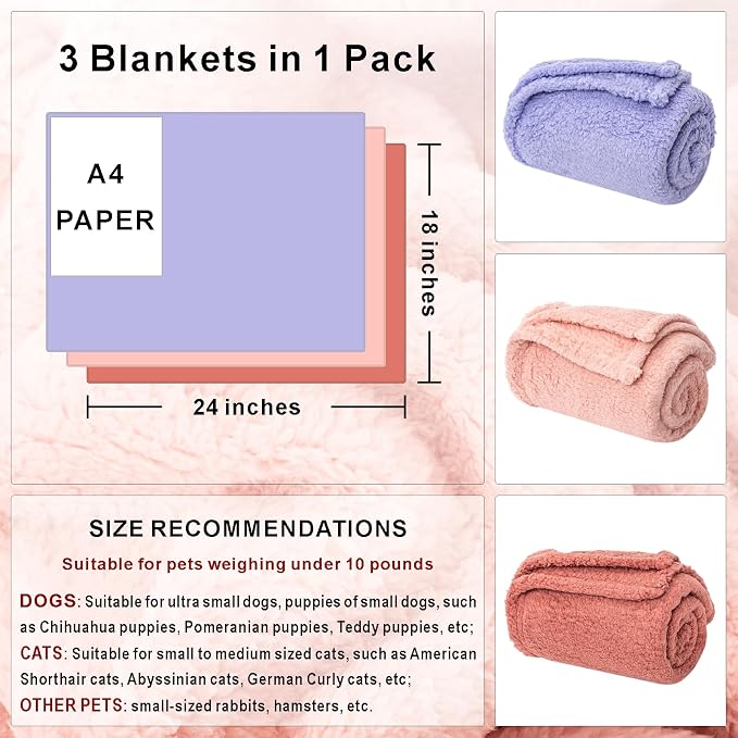 3 Blankets, Dog Cat Pet Blanket, Soft Warm Fleece, - Image 2