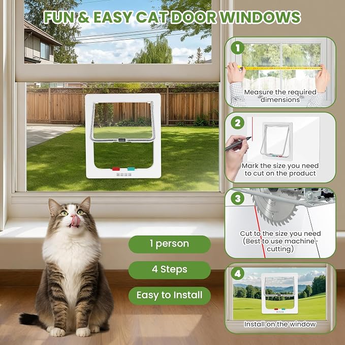Cat Door for Window, 4 Locking Modes for Safety Cat Window Door, Fits 14"-28" - Image 8