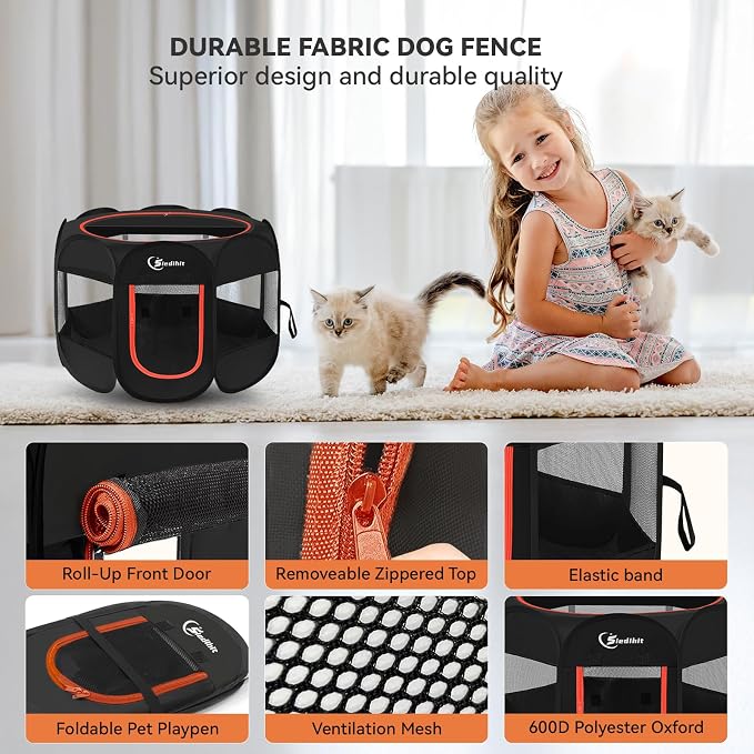 Black Dog Cat Playpen, Puppy Pet Playpen Indoor - Image 4