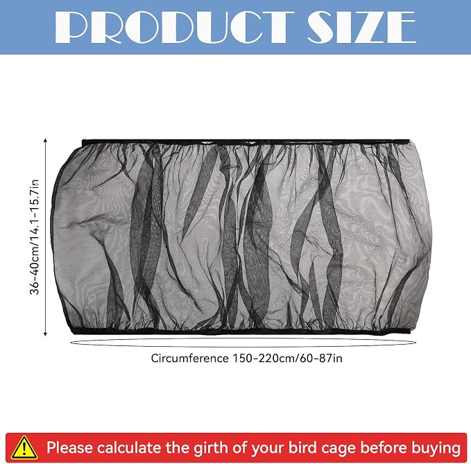 Adjustable Bird Cage Seed Catcher Net Cover Elastic Band Mesh Cover Black - Image 2