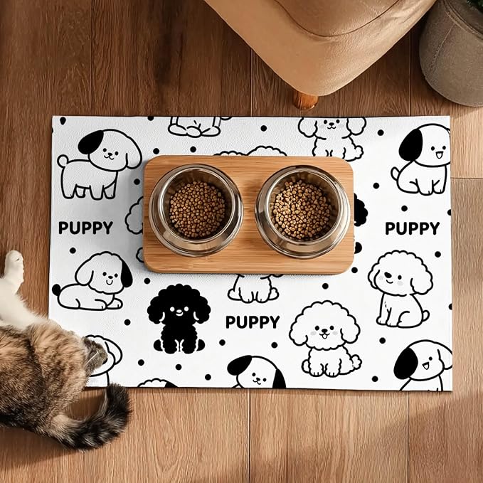 Puppy Pattern Pet Feeding Mat 24x16 Inch Cute Pet Feeding Area Mat Pet Food Mat - Image 5
