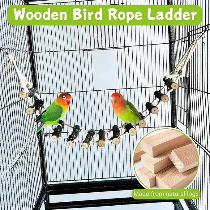 BNOSDM Birds Rope Ladder Toy 2Pcs Wooden Bird Hanging Ladders Pet Climbing - Image 5