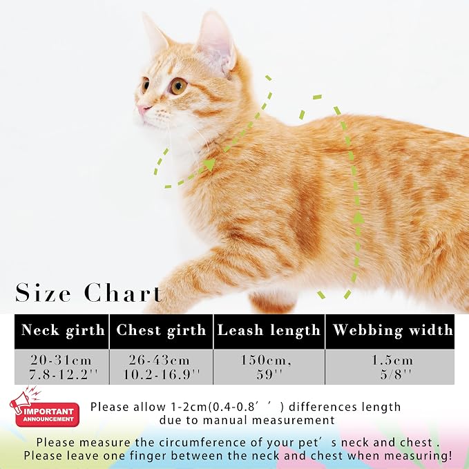 Cat Harness and Leash Set, Adjustable Kitten Harness Escape Proof Cats Harness - Image 6