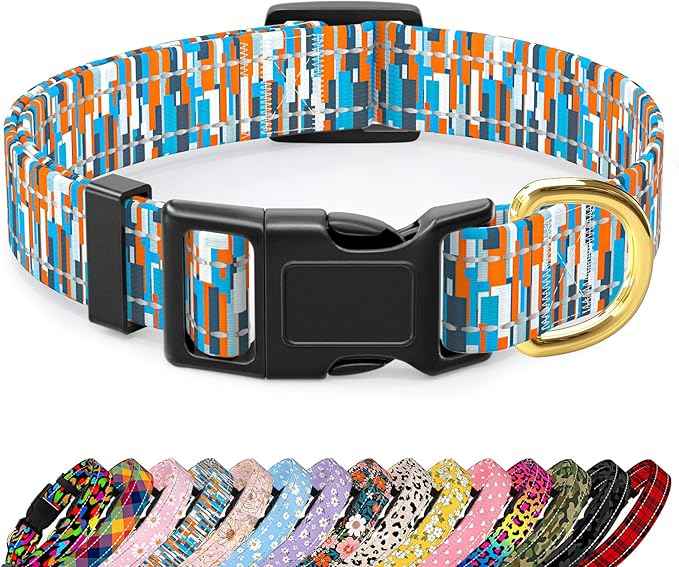 Reflective Dog Collar for Small Dogs, Cute Boho Adjustable Heavy-Duty Nylon