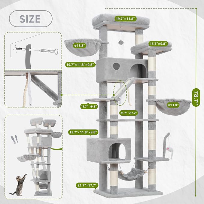Cat Tree for Large Cats, 78.7" Tall Cat Tower for Indoor Cats Multiple Cats - Image 7