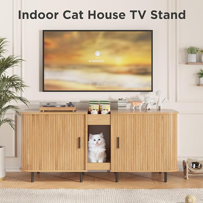 Double Litter Box Enclosure for 2 Cats, Large Indoor Cat House - Image 8