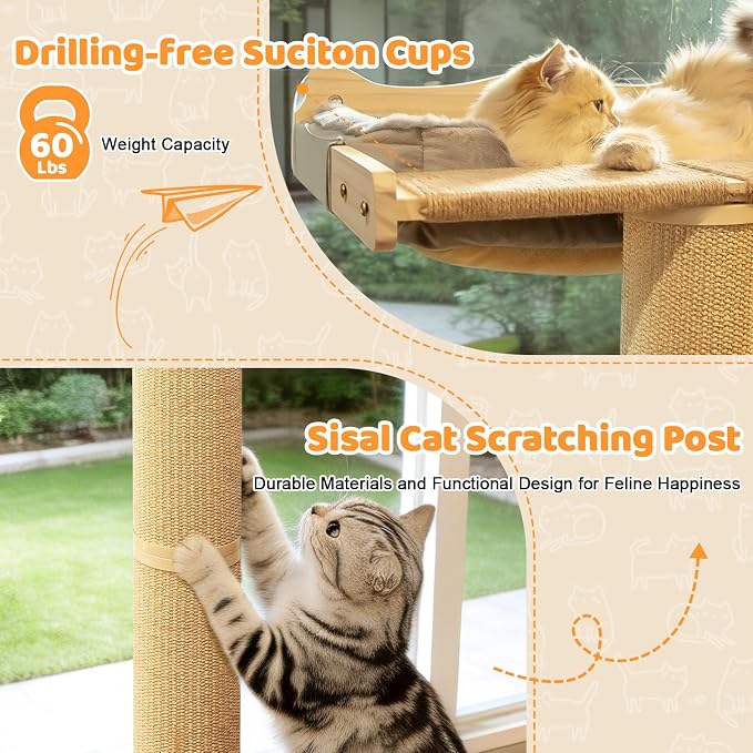 54.3" Cat Window Perch with 3 Adjustable Roman Column Sisal Posts, Drill-Free - Image 5