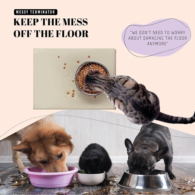 AVERYDAY 100% Waterproof Thicker Silicone Dog Food Mat, 0.63'' Raised Edge Bowl - Image 2