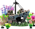 8Pcs Fish Tank Decorations Set Sunken Ship Decoration, Resin Material Fish Tank by Xereooe