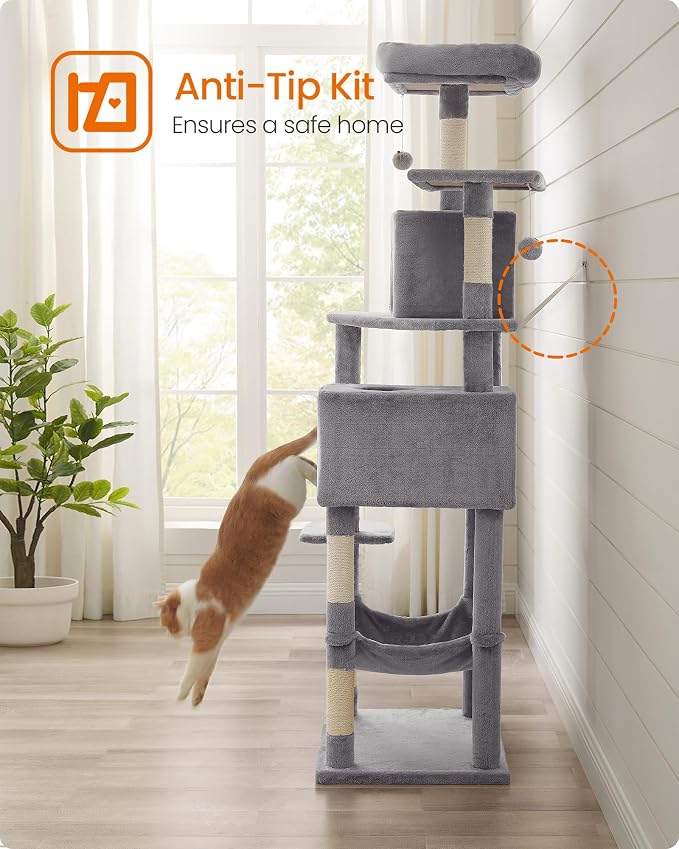 Feandrea Cat Tree, 73.2-Inch Tall Cat Tower, Plush Multi-Level Condo - Image 9
