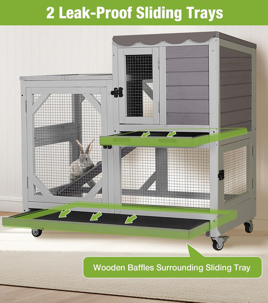 GUTINNEEN 2-Story Rabbit Cage with 4 Swivel Casters, Grey - GlobalHabitat Supply