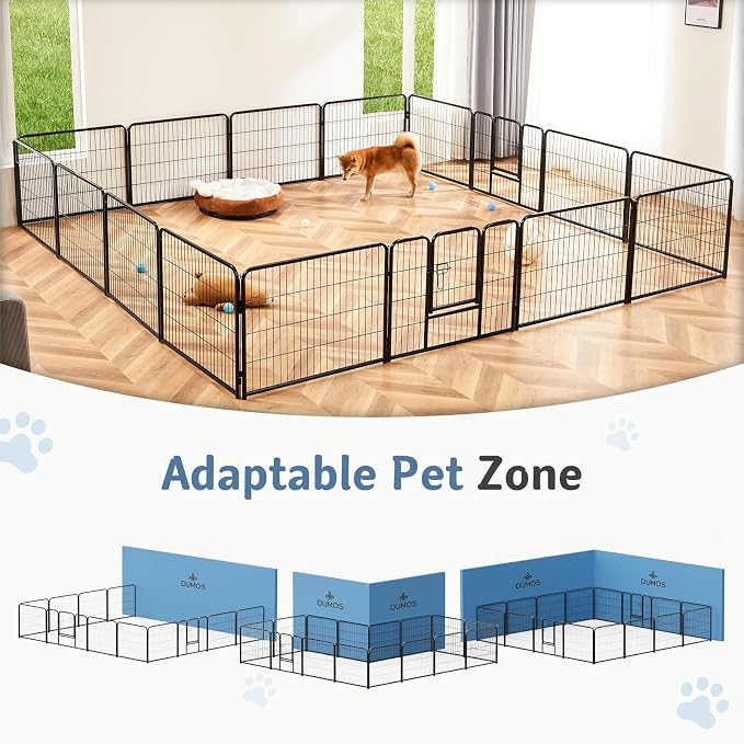 DUMOS Dog Playpen Indoor, Metal 24 Inch 16 Panels Foldable Pet Fence - Image 6