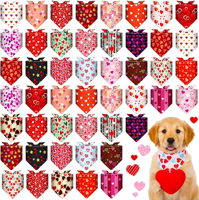 Sanwuta 48 Pcs Valentine's Day Dog Bandanas Bulk Valentines Dog Bandanas by Sanwuta