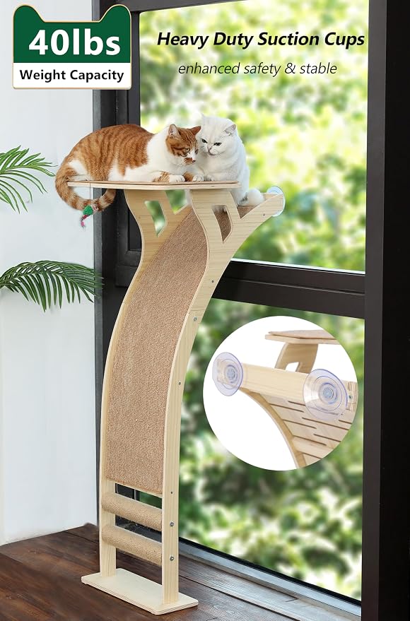 Cat Window Perch with Scratcher Ramp, Wood Kitty Bed - Image 5