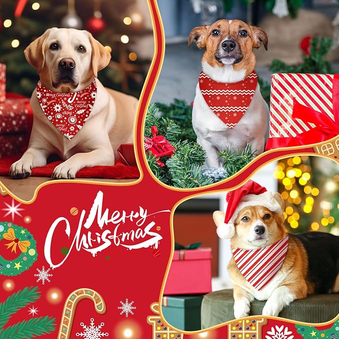 Chunful 100 Pieces Christmas Dog Bandanas Bulk Red and White Xmas Bandanas - Image 6