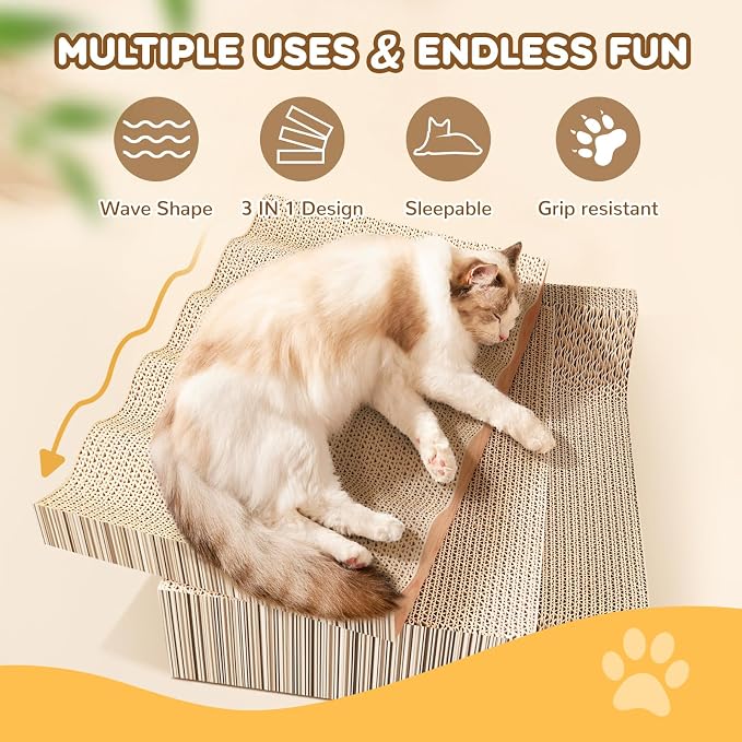 Cat Scratch Pad with Catnip, 3 Packs Corrugated Cardboards Cat Scratcher Pads - Image 4