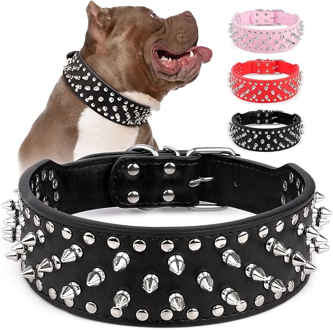 Epesiri Adjustable Wide Spiked Dog Collar, Mushroom Rivet PU Leather Cat Dog by Epesiri
