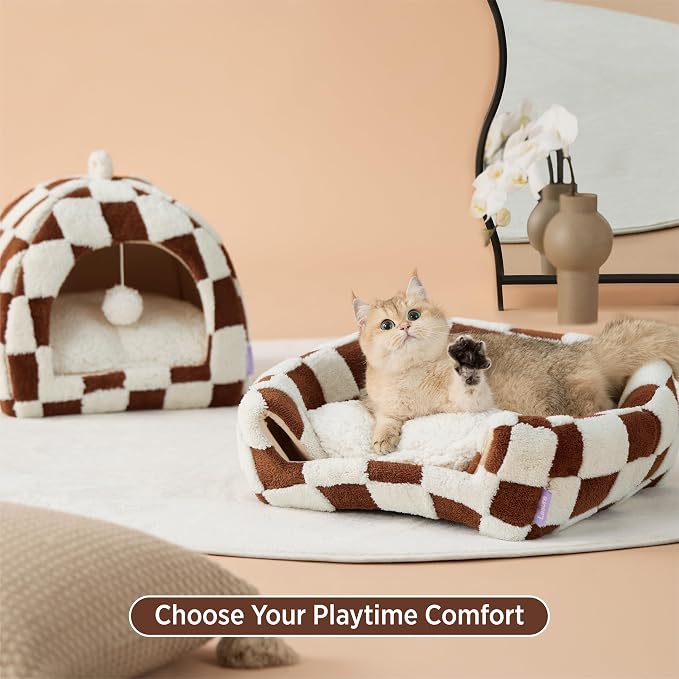 Lesure Cute Cat Beds for Indoor Cats - 2 in 1 Cat Cave Bed for Large Cats - Image 3