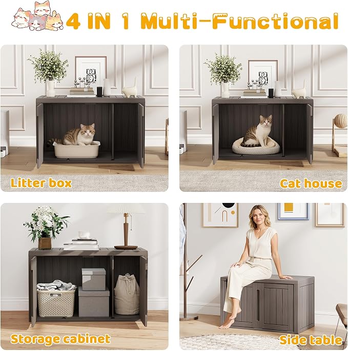 Cat Litter Box Enclosure, Indoor Outdoor Cat House Weatherproof, Side Table - Image 5