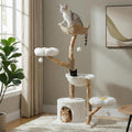 59" Modern Cat Tree Tower for Large Cats w/2 Flower Perches-Natural Solid Wood by MUTTROS