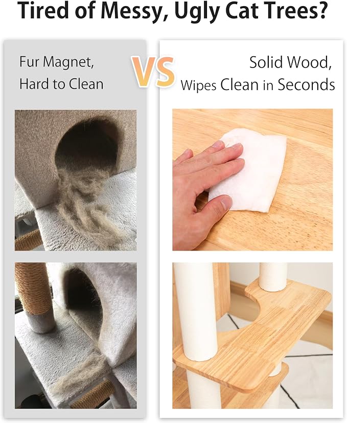 Wood Cat Tree for Large Cats, 62-Inch Tall Modern Cat Tower - Image 3