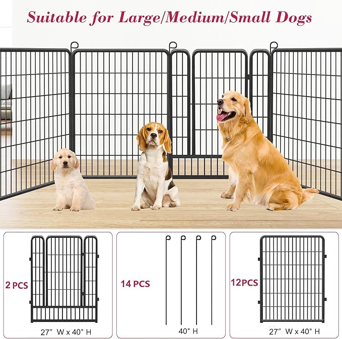 Dog Playpen, 40 inch 14 Panels Dog Pen Indoor Pet Dog Fence Outdoor - Image 7
