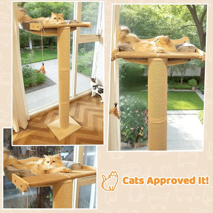 54.3" Cat Window Perch with 3 Adjustable Roman Column Sisal Posts, Drill-Free - Image 9