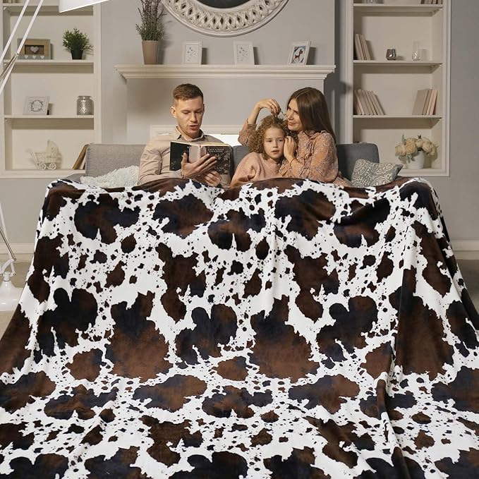 Bnuitland Brown Cow Print Blanket, Large Size 108x90 Inches - Image 2