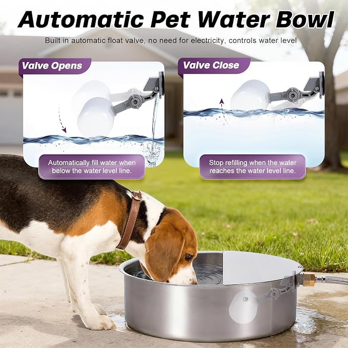 6L Automatic Dog Water Bowl Dispenser Outdoor Stainless Steel Pet Waterer Self - Image 2