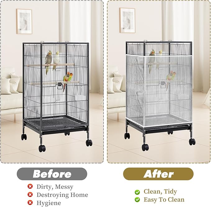 White Bird Cage Seed Catcher Adjustable Soft Birdcage Cover Reusable Nylon Mesh - Image 5