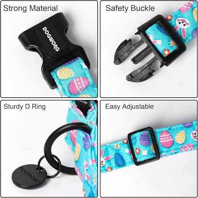 DOGWONG Easter Dog Collar, Colorful Egg Dog Collar Soft Durable Adjustable