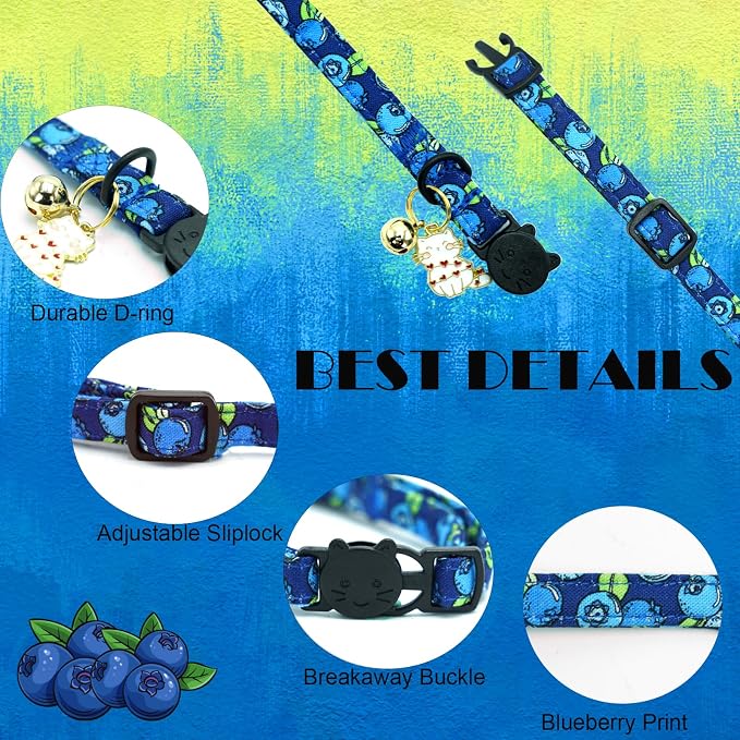 Elegant little tail 2 Pack Cat Collar- Blueberry Cotton Breakaway Cat Collars - Image 2