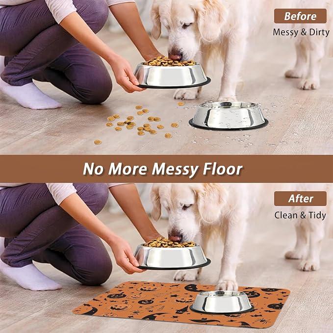 Halloween Dog Food Mat for Floors, Pumpkin Bat Absorbent Quick-Dry Pet Feeding - Image 5