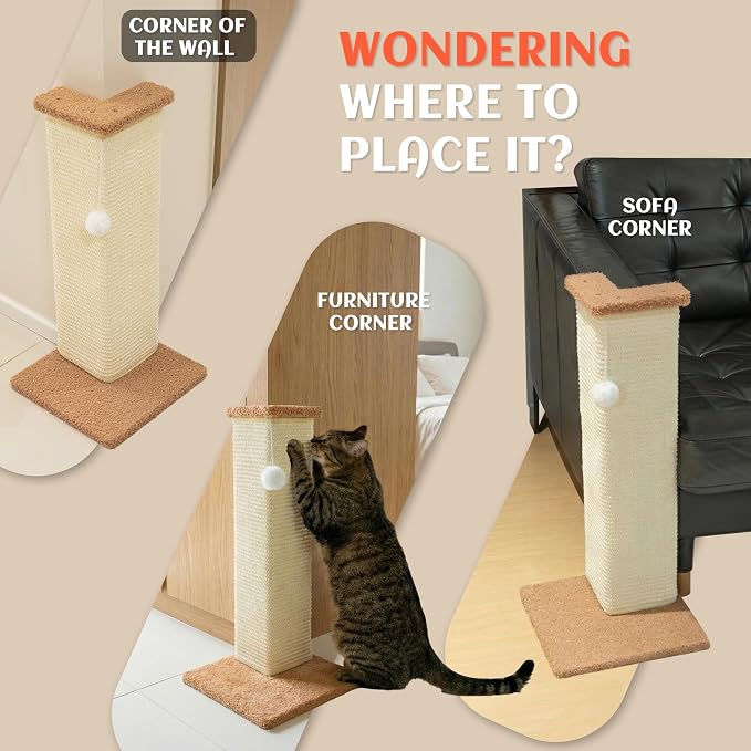 PETKARAY Couch Corner Cat Scratcher, 22.5" Sisal Scratching Post - Image 6