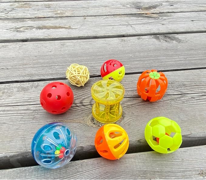 8pcs Bird Cat Ball Toys with Bell Colorful Parakeets Foot Talon Training Set - Image 6