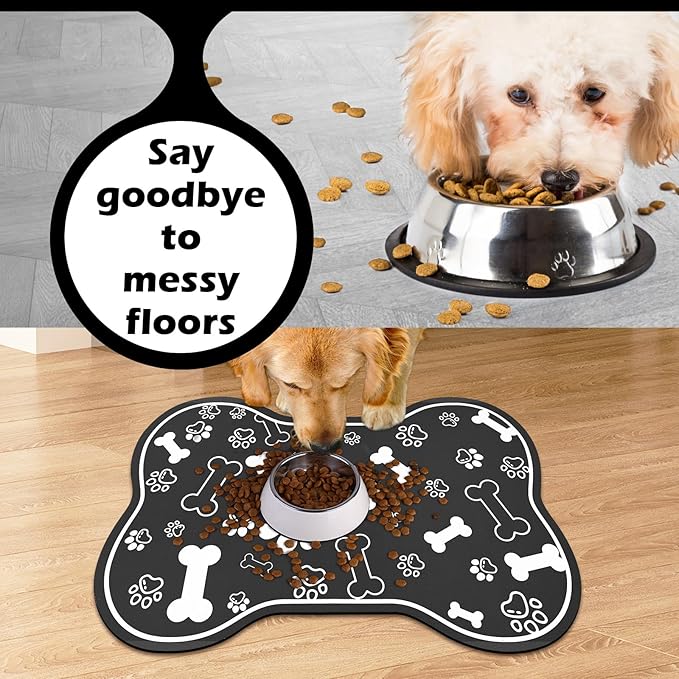 Dog Cat Food Mat, Rapid AbsorbentPet Feeding Mat, Bone Shaped Dog Placemat - Image 4