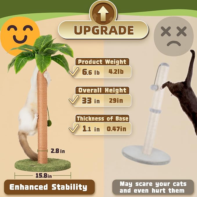 Meowoou Cat Scratching Post 33 Inch Tall Cat Scratcher - Image 3