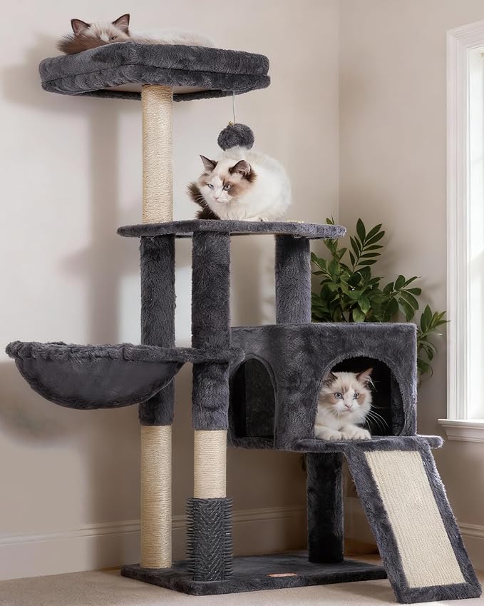 Heybly Cat Tree with Cat Self Groomer Brush, Cat Tower Condo by HEYBLY