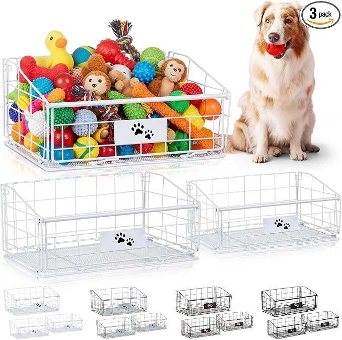 Mimorou 3 Pack Metal Dog Toy Baskets Multi-sized Foldable Dog Toy Bins Box by Mimorou