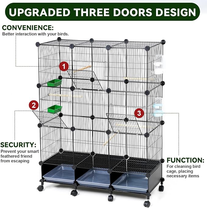 Encrypted Bird Cage, with Wooden Perches, Metal Parakeet Cage with Slide-Out - Image 7