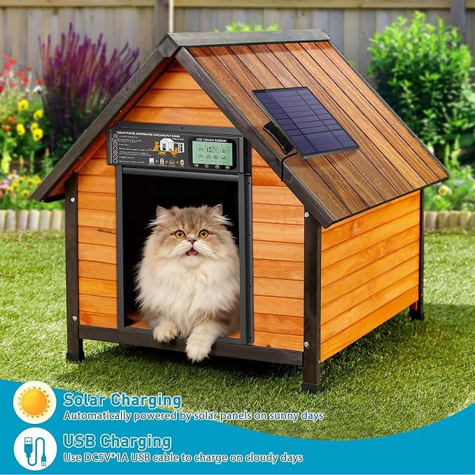 Cat Door, Cat Door Interior Door Radar, Timer & Light Sensor Modes, Solar & USB - Image 4