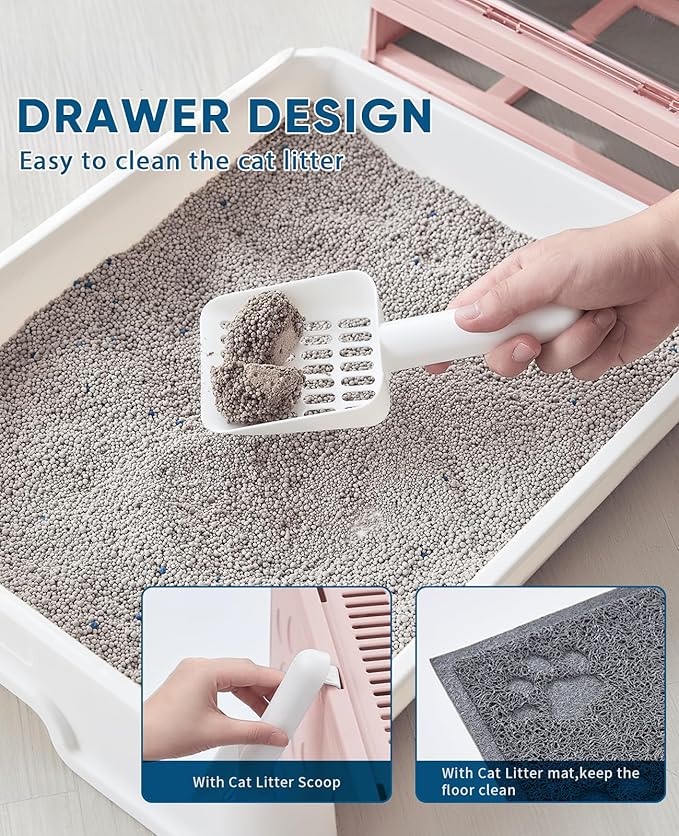 Cat Litter Box with Litter Mat and Scoop, Large Covered Litter Box with Lid - Image 4