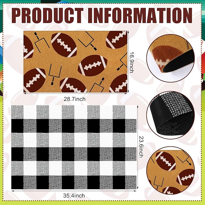 Tinideya 2 Pcs Football Theme Door Mat American Ball Design Welcome Non Slip - Image 3